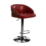 Stokey Curved Walnut Bar Stool - Red